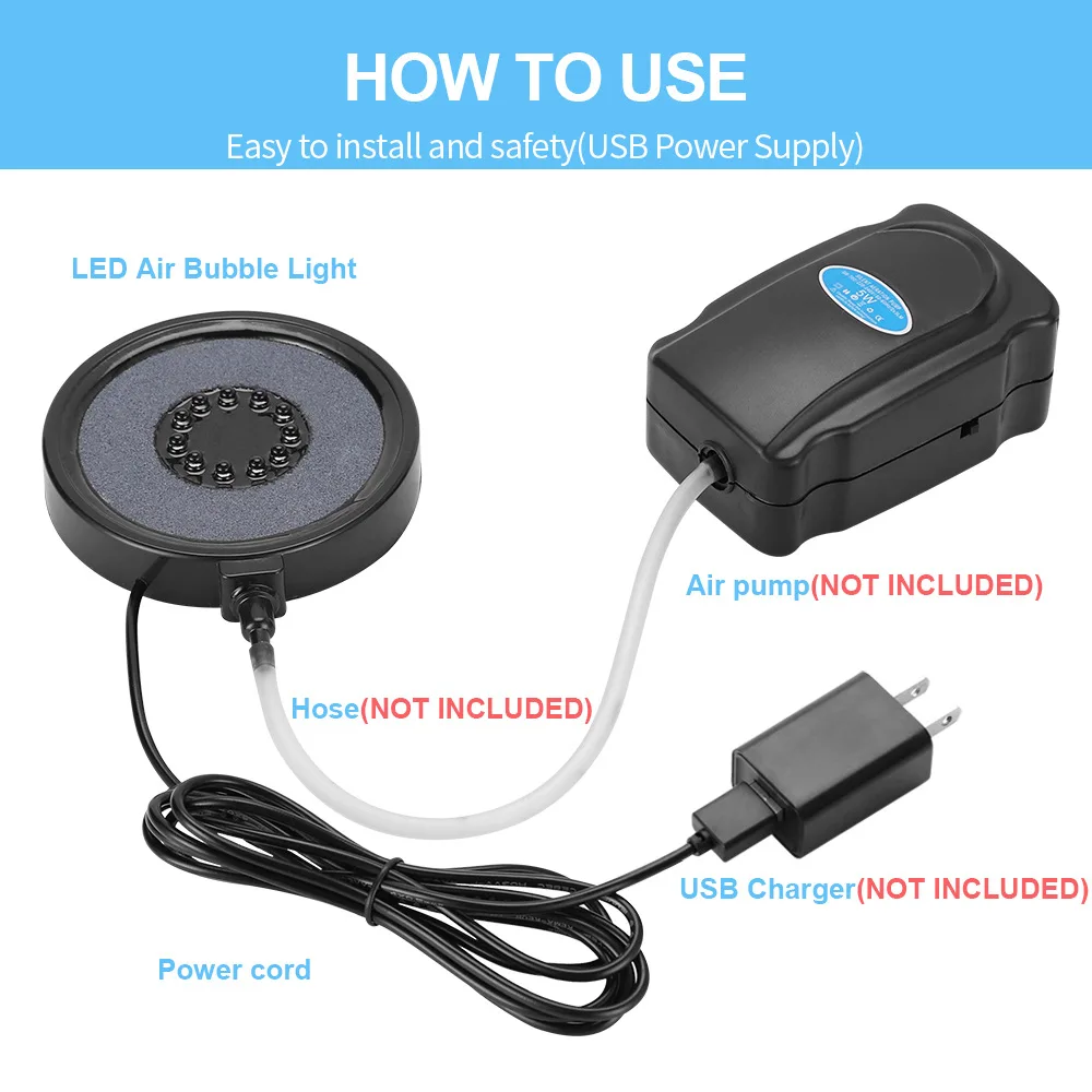 Submersible Fish Tank Light Color Changing LED Air Stone Light Aquarium Underwater Air Bubble Lamp Making Oxygen for Fish Tank