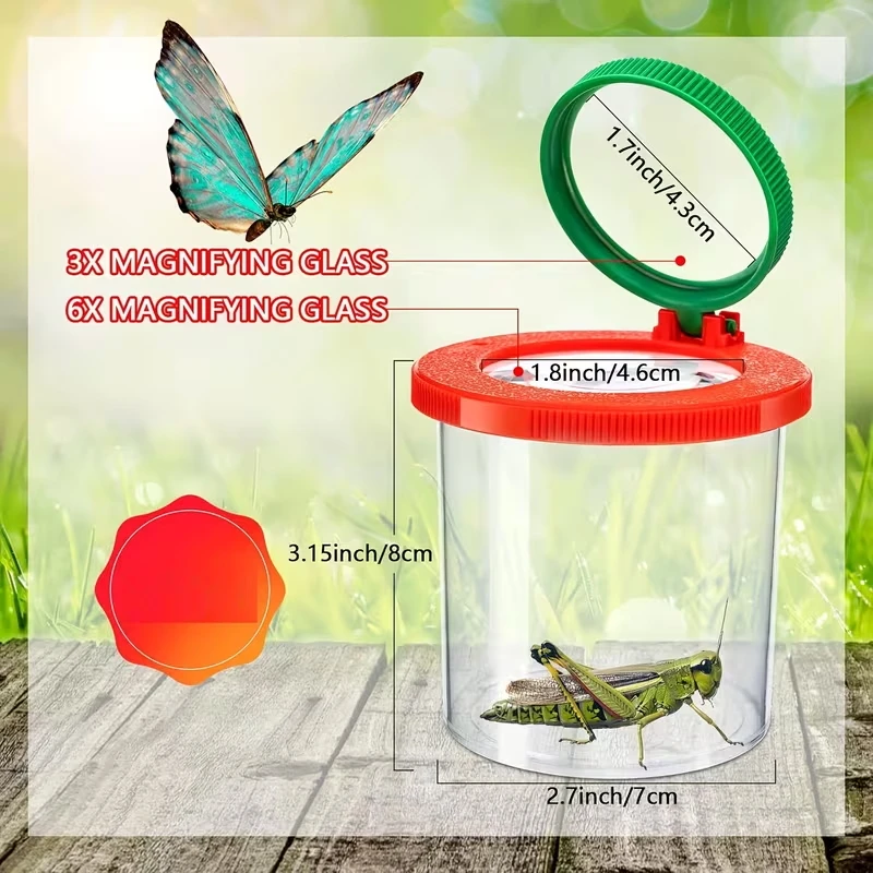 This 3-Piece Magnifying Glass Insect Collection Set Includes an Observation Box, Tweezers, and a Trap. Compact and Portable, It Helps You Get Closer to Nature and Develop Your Intelligence, Making It a Great Tool for Understanding Various Insects.