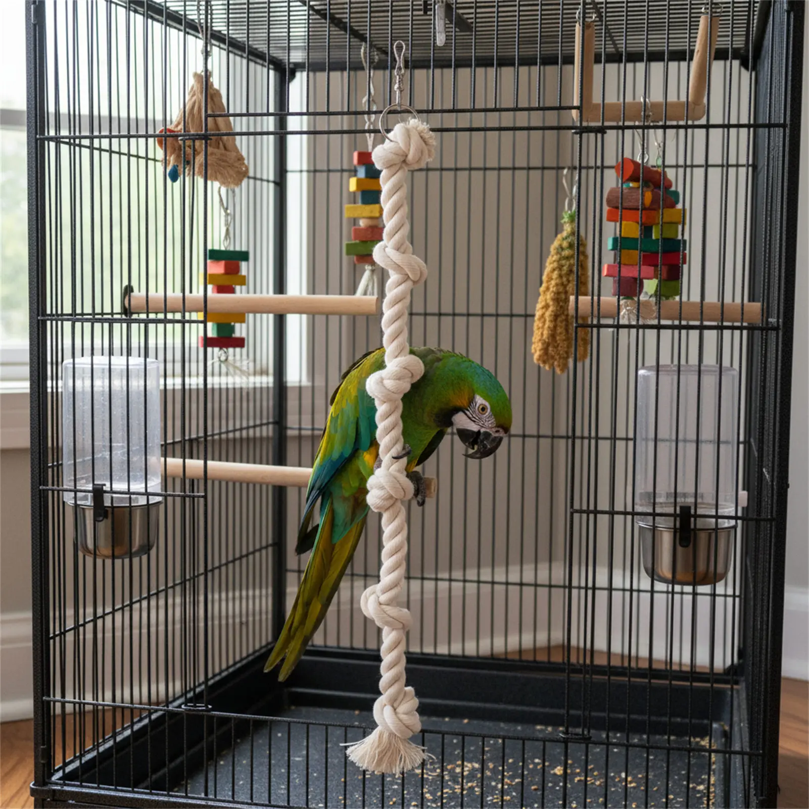 Parrot Chew Toy Cotton Rope Climbing Ladder Bird Activity Perch Natural Bite Safe Climber for Small to Medium Birds