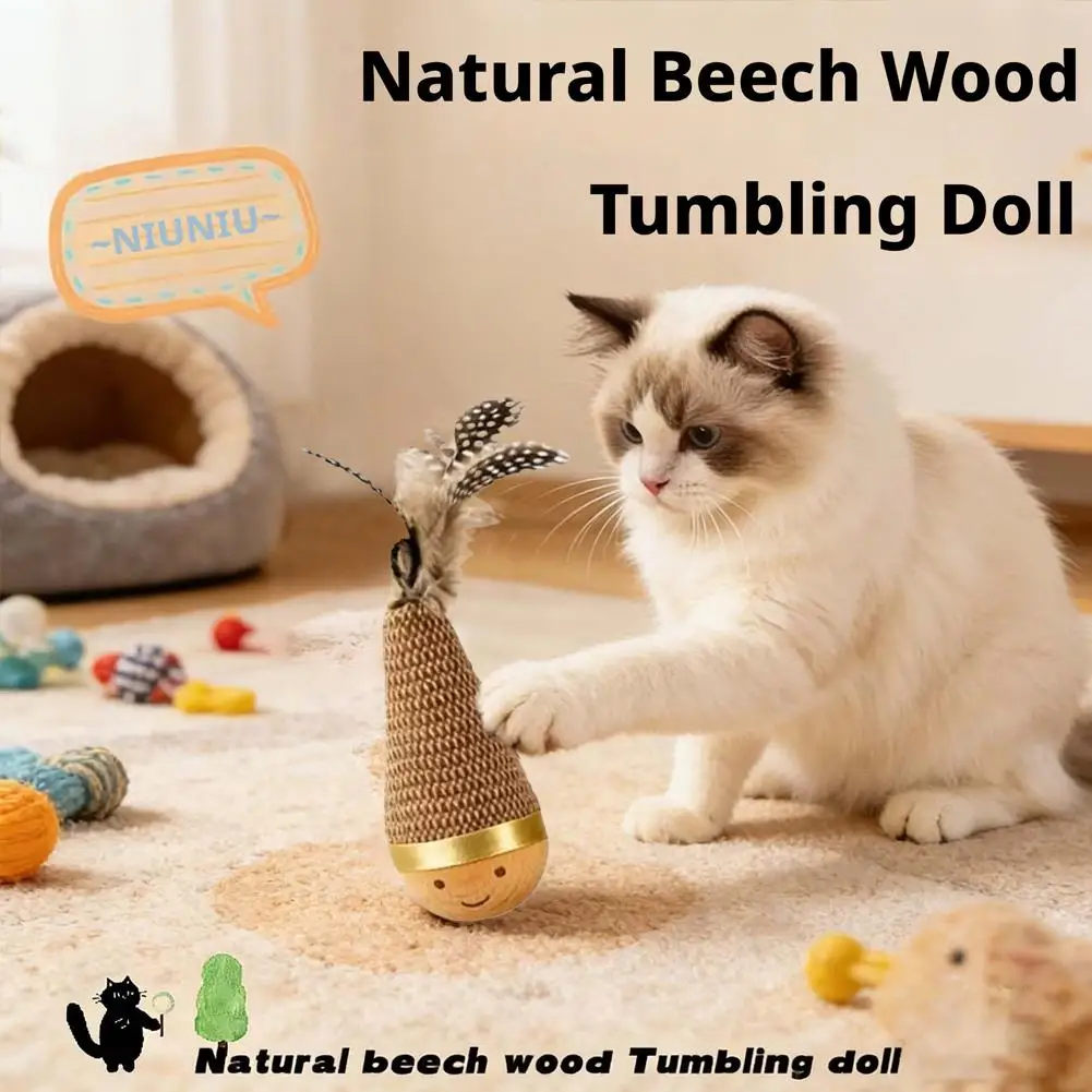 Self Playing Cat Toy Interactive Tumbler with Feather Teaser Wand Scratch Resistant Kitten Toys for Indoor Cats Boredom Relief