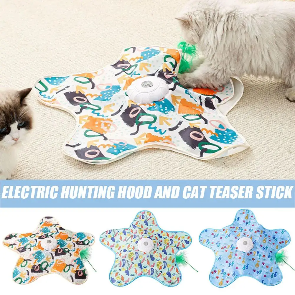 Cat Toys Interactive Hide and Seek Cat Toy with Mouse Squeaky Motion Activated Moving Concealed Feathers Kitten Teaser Toy