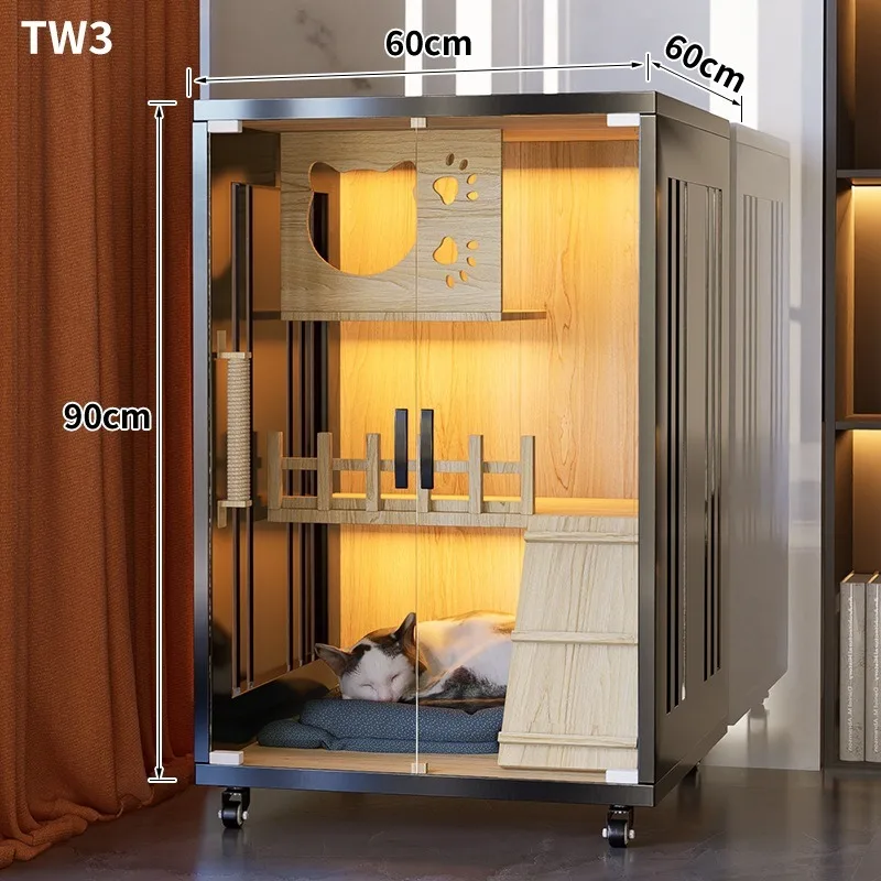 Luxury Wooden Cat Villa w/ Side Glass Indoor Large Pet Cage Eco Breathable Cat House, Oversized, Contact Us Before Order