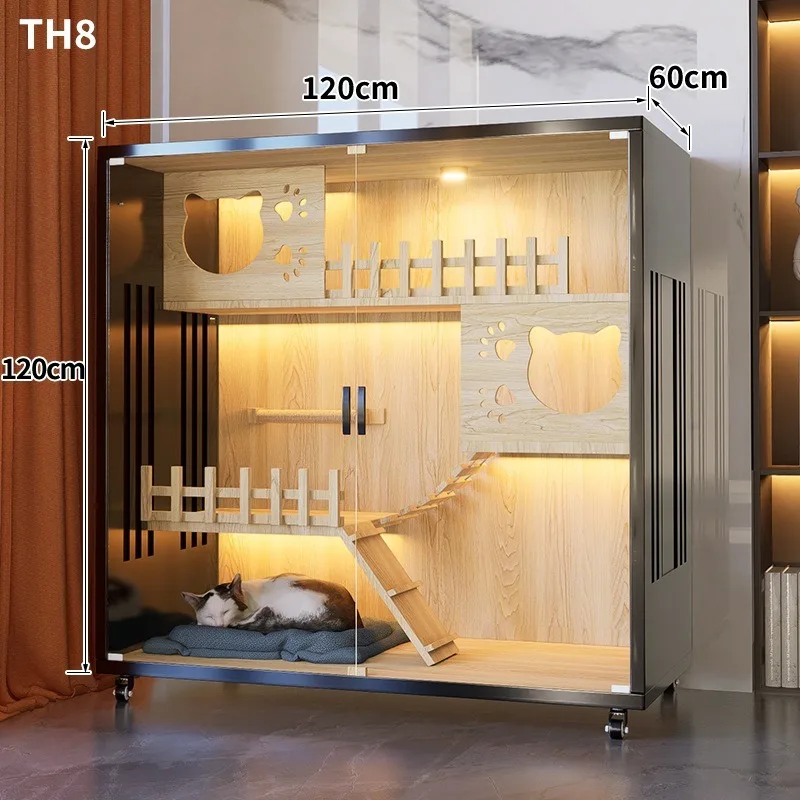 Luxury Wooden Cat Villa w/ Side Glass Indoor Large Pet Cage Eco Breathable Cat House, Oversized, Contact Us Before Order