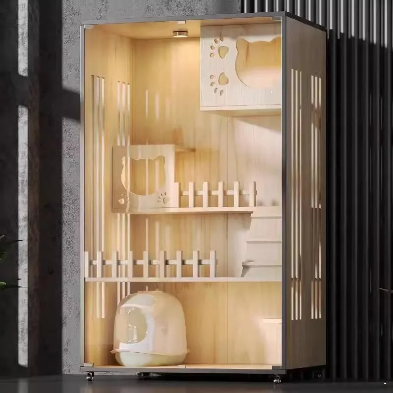 Luxury Wooden Cat Villa w/ Side Glass Indoor Large Pet Cage Eco Breathable Cat House, Oversized, Contact Us Before Order