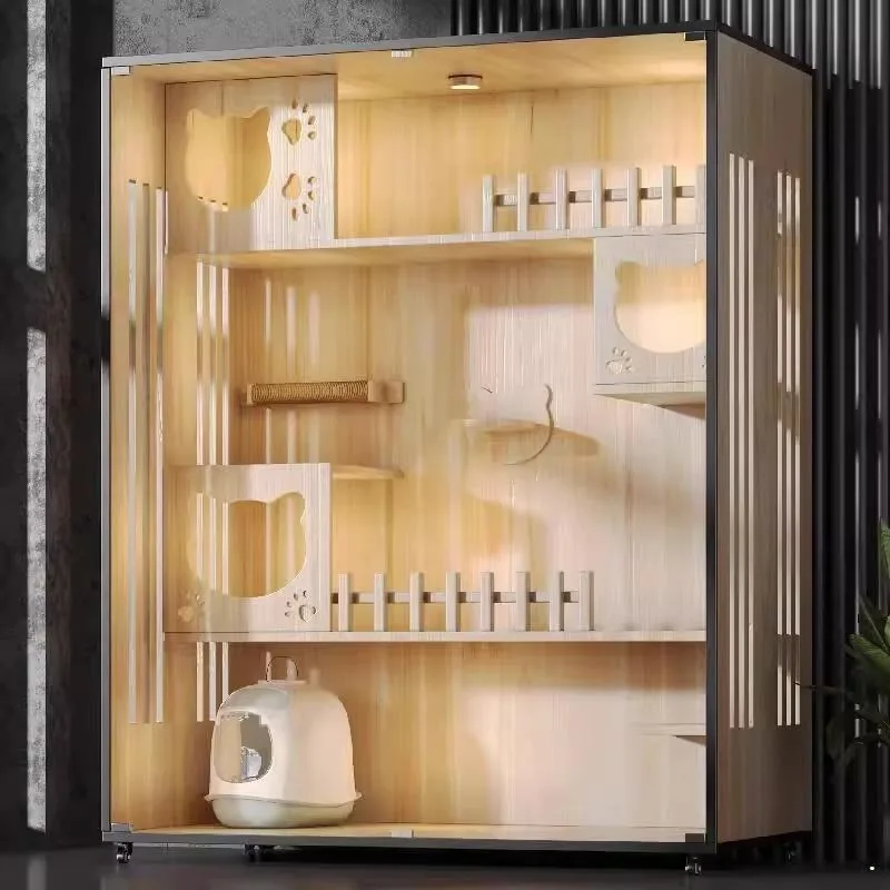 Luxury Wooden Cat Villa w/ Side Glass Indoor Large Pet Cage Eco Breathable Cat House, Oversized, Contact Us Before Order
