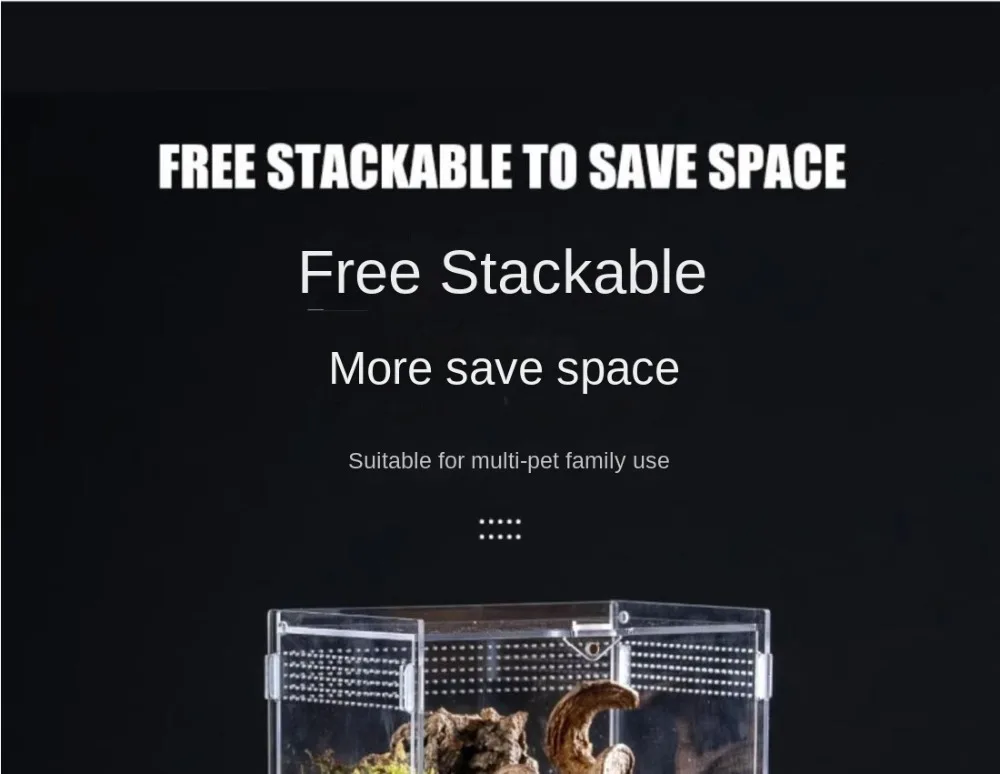 New Acrylic Reptile Habitat Anti-Escape Clear Spider Feeding Case Multiple Size Arboreal Small Pet Cage for Chameleon Clear