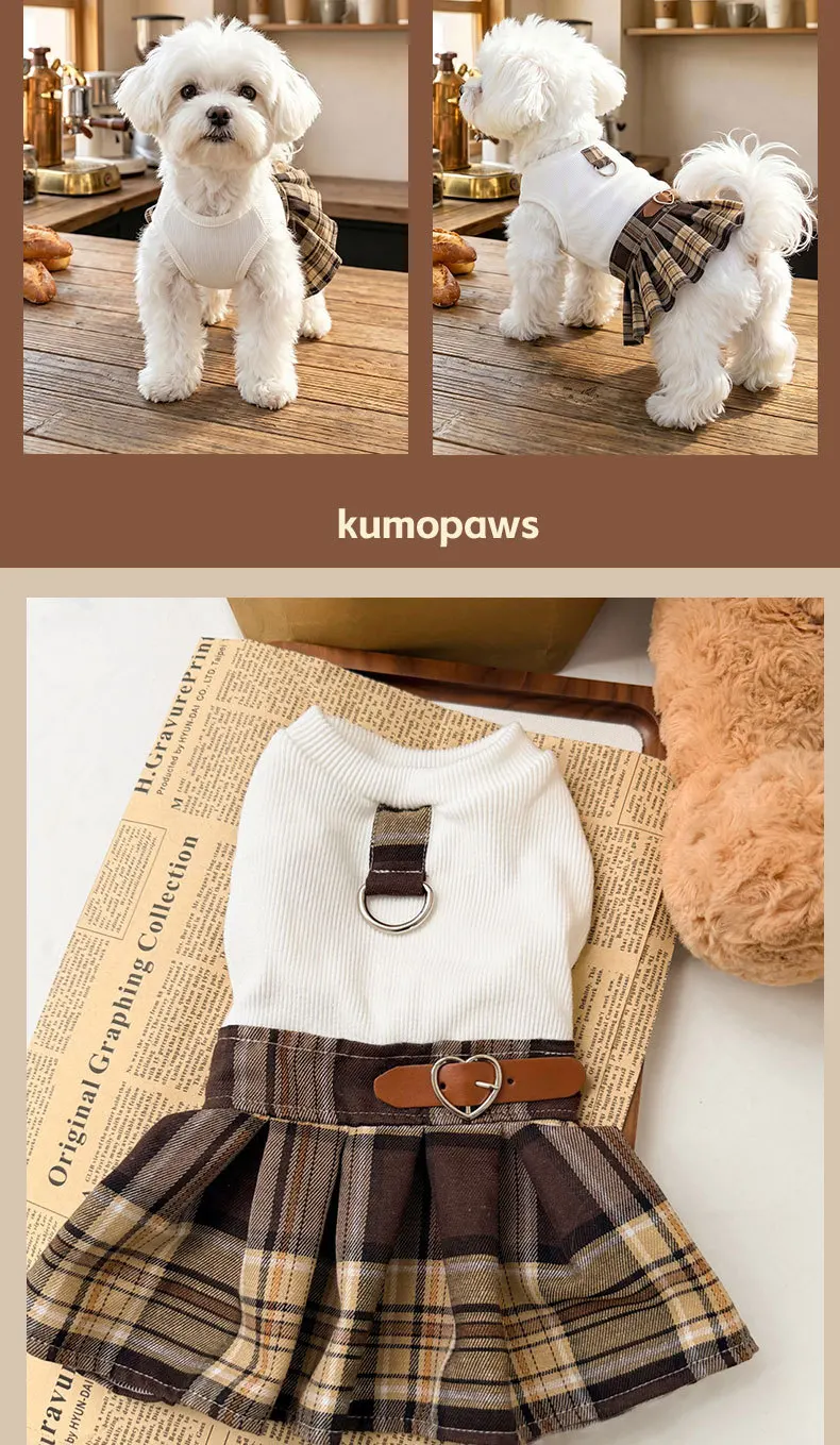 British Cute Plaid Pleated Pet Skirt Autumn and Winter New Pet Clothing College Style Dog Clothing Pet Dress
