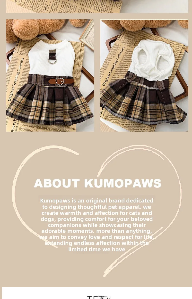 British Cute Plaid Pleated Pet Skirt Autumn and Winter New Pet Clothing College Style Dog Clothing Pet Dress