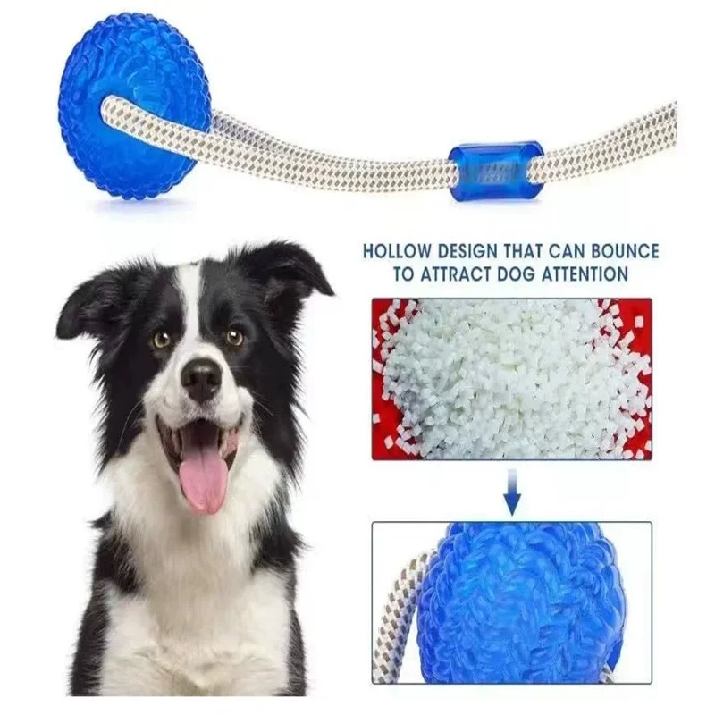 Rubber Suction Cup Dog Ball Pull Rope Interactive Chew Molar Toy Bite Resistant Teeth Clean Pet Play Training Relieve Boredom