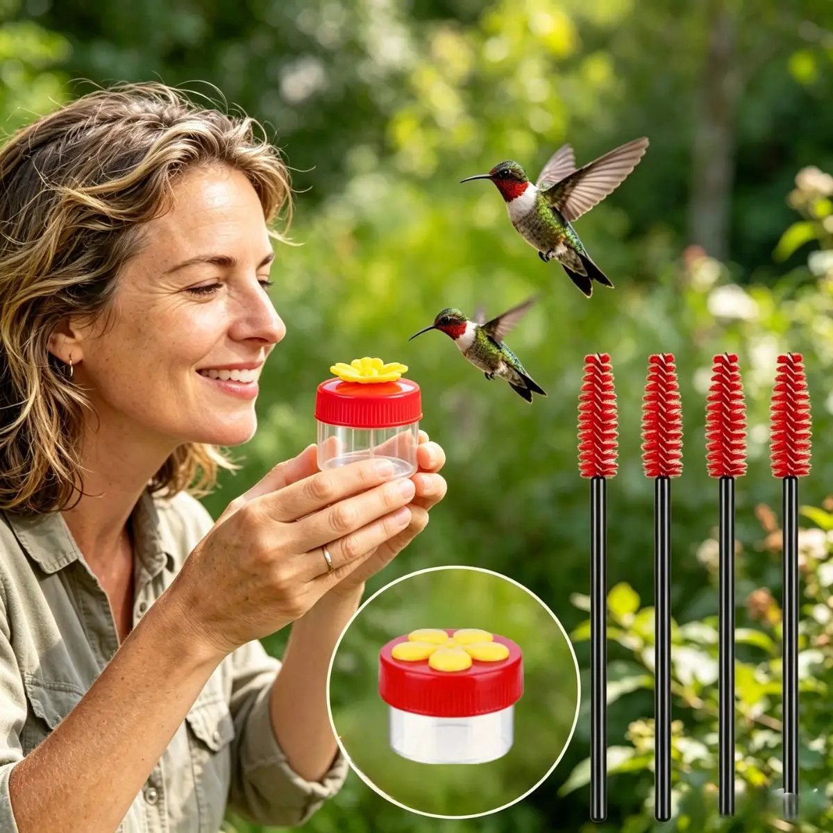 4Pcs Hand Held Hummingbird Feeder Hummingbird Hand Feeders with Cleaning Brushes Wild Bird Feeder for Window Outdoor
