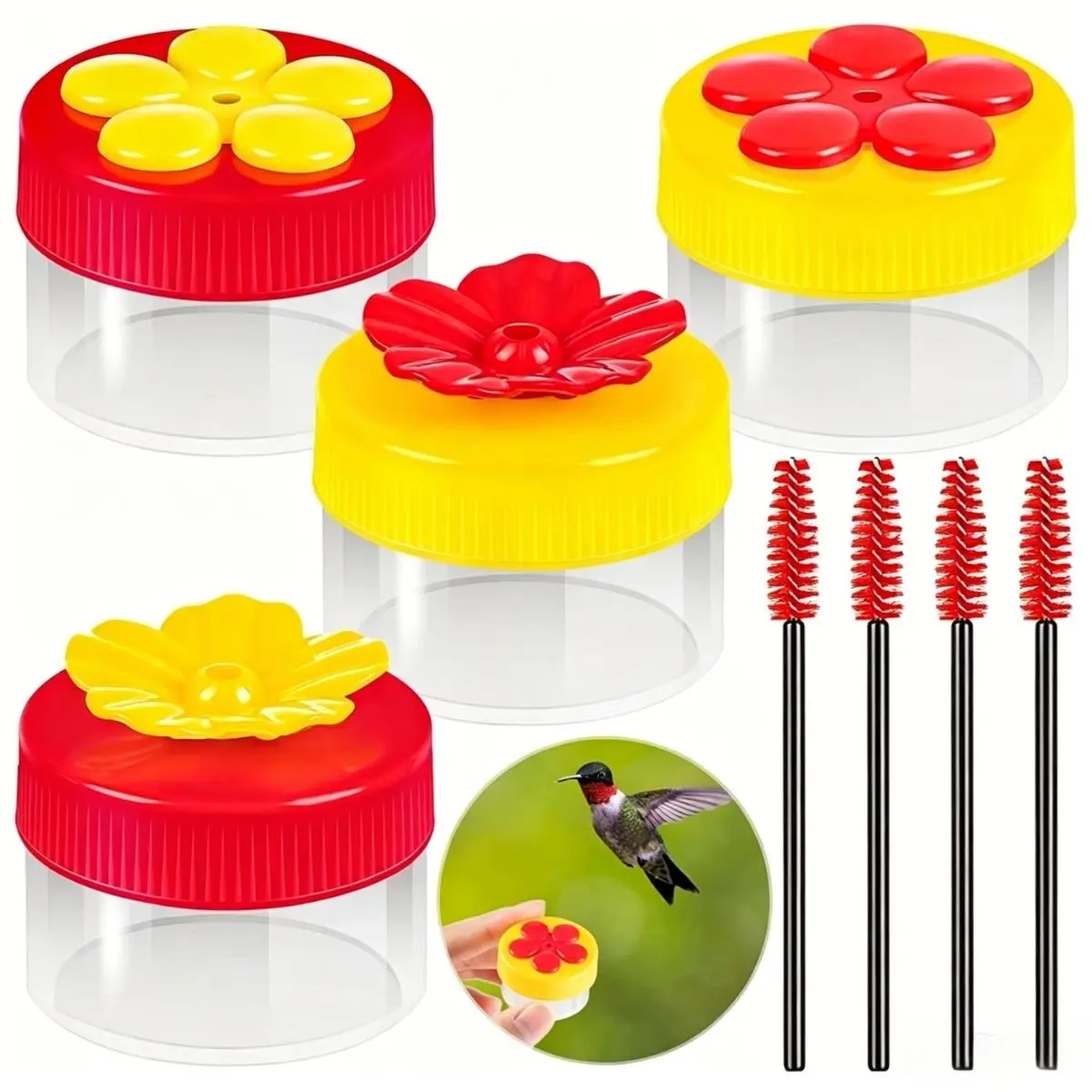 4Pcs Hand Held Hummingbird Feeder Hummingbird Hand Feeders with Cleaning Brushes Wild Bird Feeder for Window Outdoor