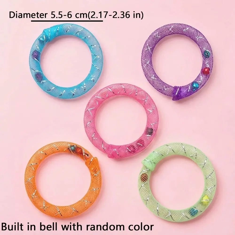 5Pcs Bell Sounds Circle Bell Cat Soft Mesh Bite Resistant Self Play Cat Bouncing Spring Colorful Cat Interactive Grid Tube