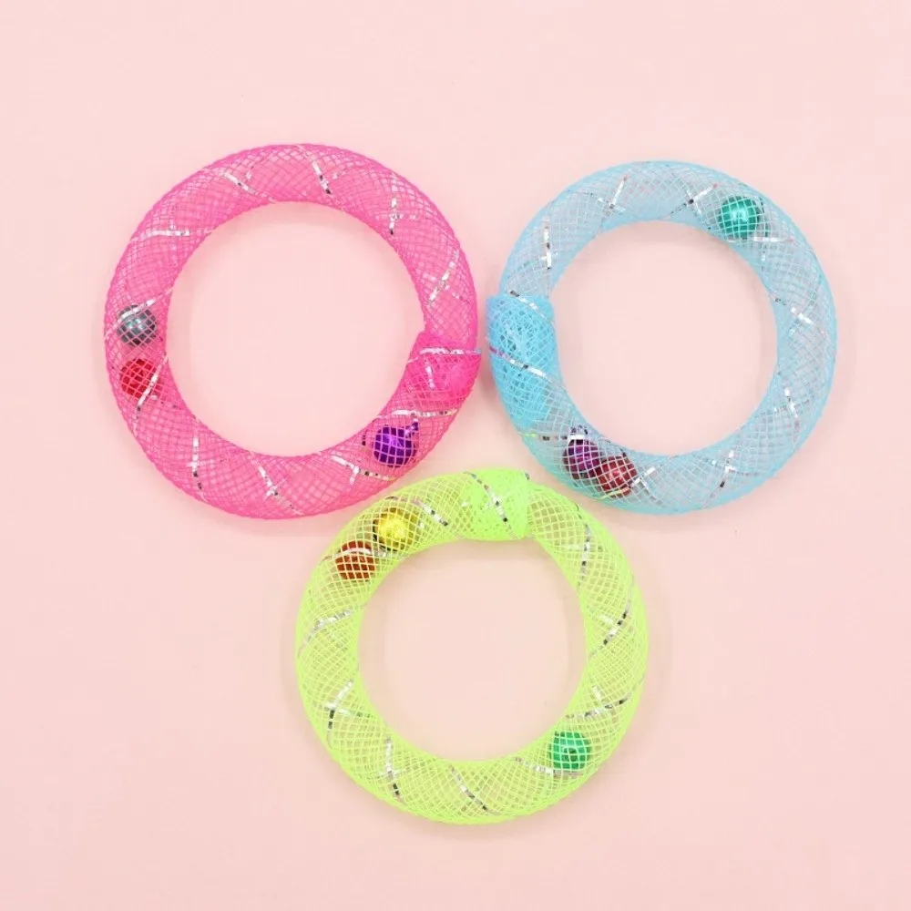 5Pcs Bell Sounds Circle Bell Cat Soft Mesh Bite Resistant Self Play Cat Bouncing Spring Colorful Cat Interactive Grid Tube