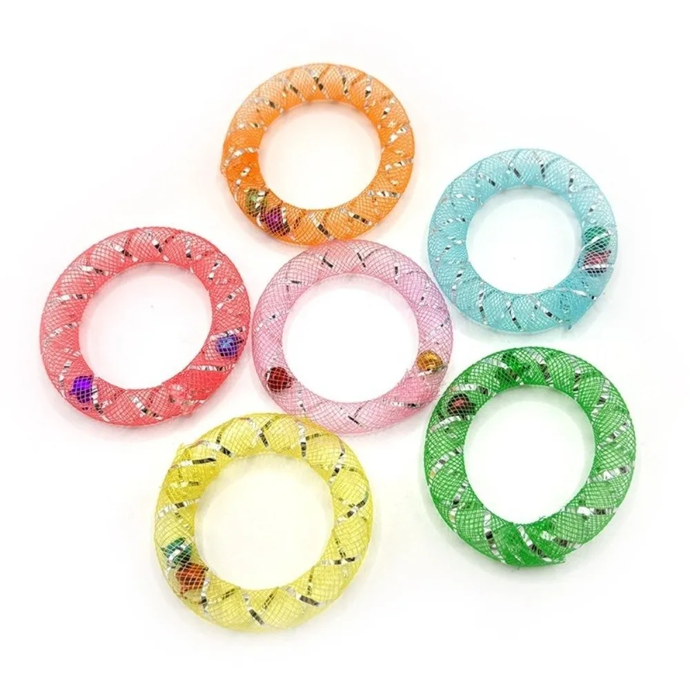5Pcs Bell Sounds Circle Bell Cat Soft Mesh Bite Resistant Self Play Cat Bouncing Spring Colorful Cat Interactive Grid Tube