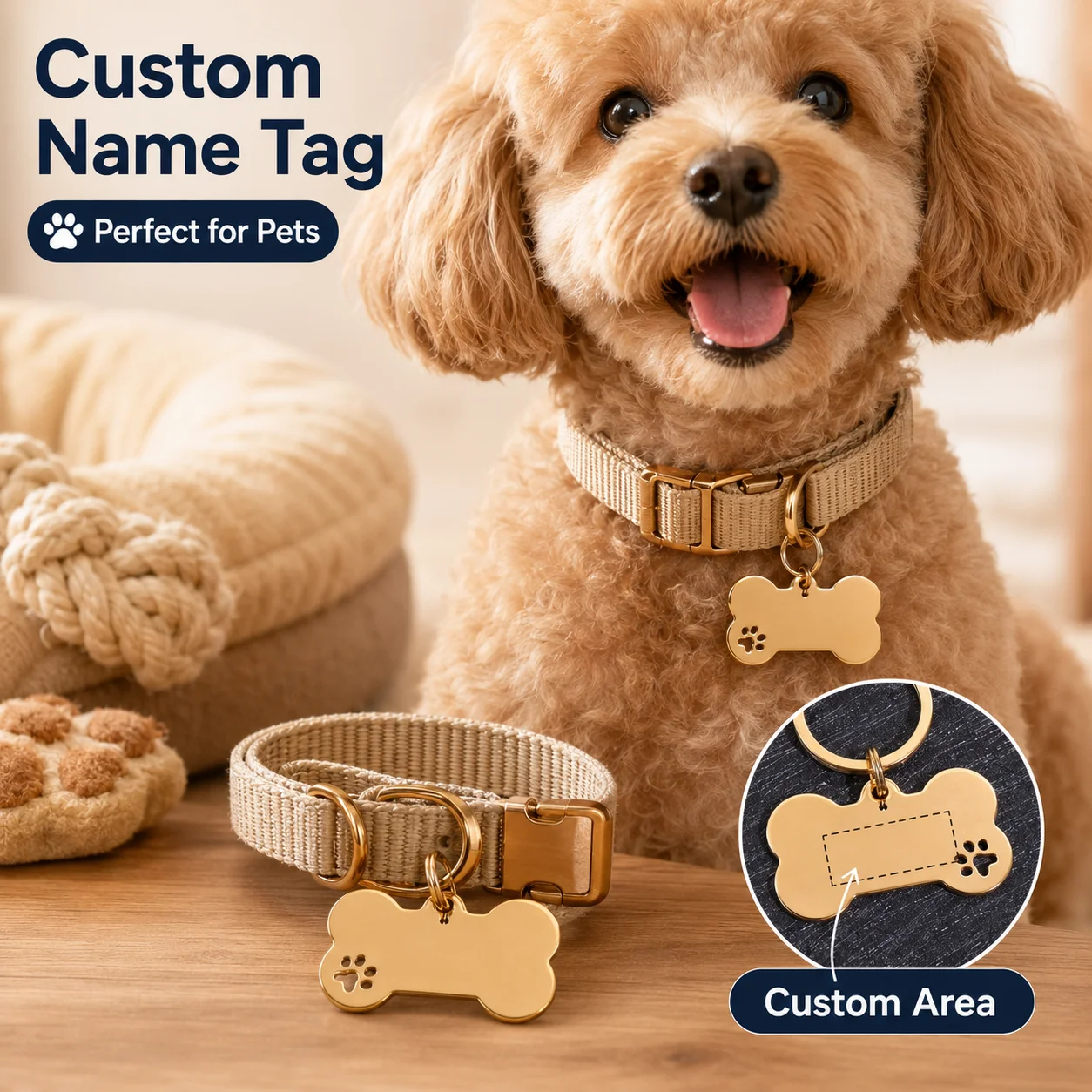 Custom Name Dog Tags Double-sided Personalized Text Dog ID Tag Bone Shaped Stainless Steel Laser Engraving Customized Pets ID Ta