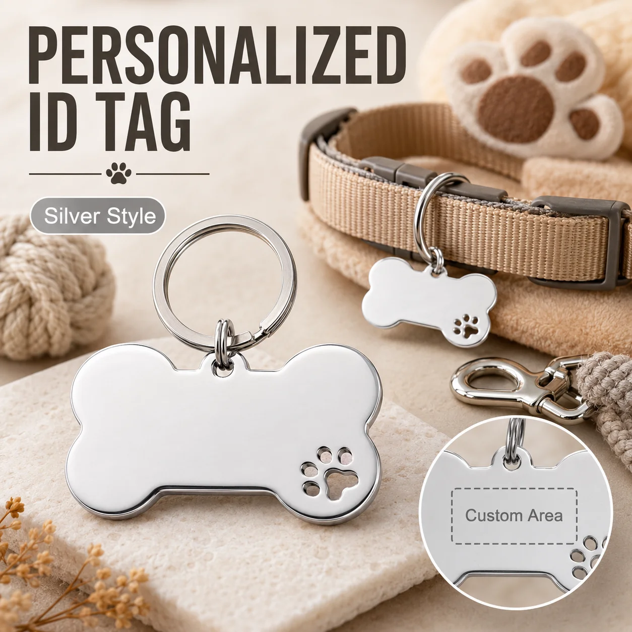 Custom Name Dog Tags Double-sided Personalized Text Dog ID Tag Bone Shaped Stainless Steel Laser Engraving Customized Pets ID Ta