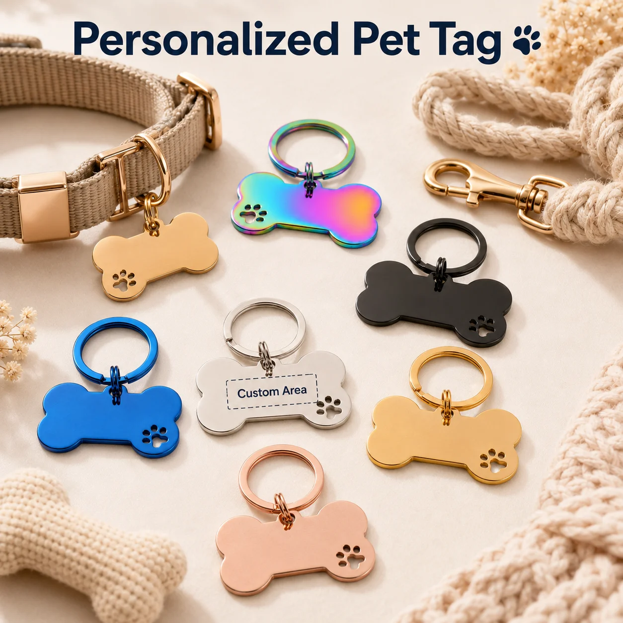Custom Name Dog Tags Double-sided Personalized Text Dog ID Tag Bone Shaped Stainless Steel Laser Engraving Customized Pets ID Ta