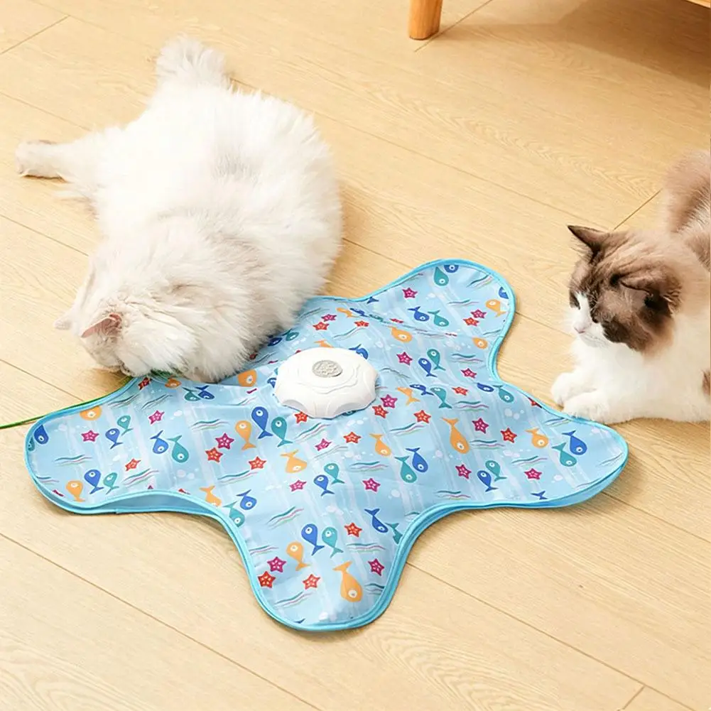 Electric Interactive Cat Toy Play Cover Mat 360 Random Movement Feather Teaser Hide Seek Design Automatic Cat Hunting Toy