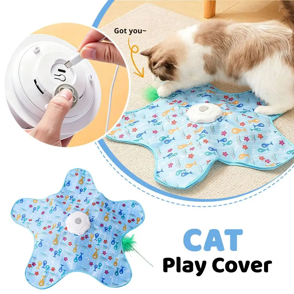 Electric Interactive Cat Toy Play Cover Mat 360 Random Movement Feather Teaser Hide Seek Design Automatic Cat Hunting Toy