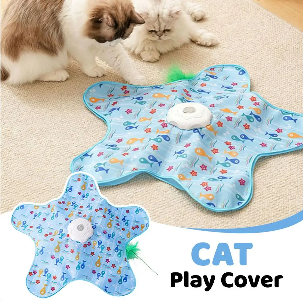 Electric Interactive Cat Toy Play Cover Mat 360 Random Movement Feather Teaser Hide Seek Design Automatic Cat Hunting Toy