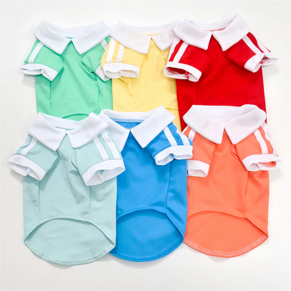 Summer Pet Sport Polo T-Shirt Soft Breathable Stripe Sleeve Clothes for Cats Small Dogs Kitten Puppy