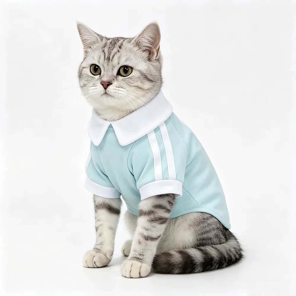Summer Pet Sport Polo T-Shirt Soft Breathable Stripe Sleeve Clothes for Cats Small Dogs Kitten Puppy