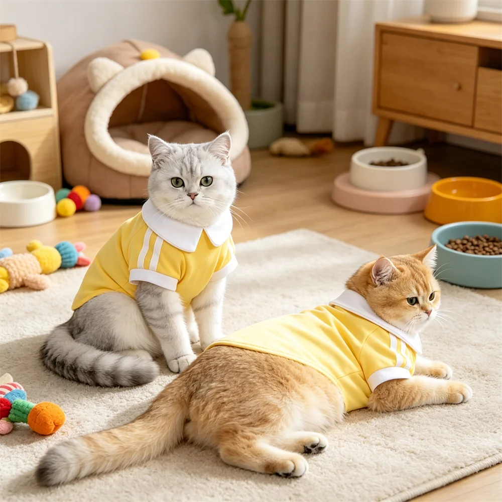 Summer Pet Sport Polo T-Shirt Soft Breathable Stripe Sleeve Clothes for Cats Small Dogs Kitten Puppy