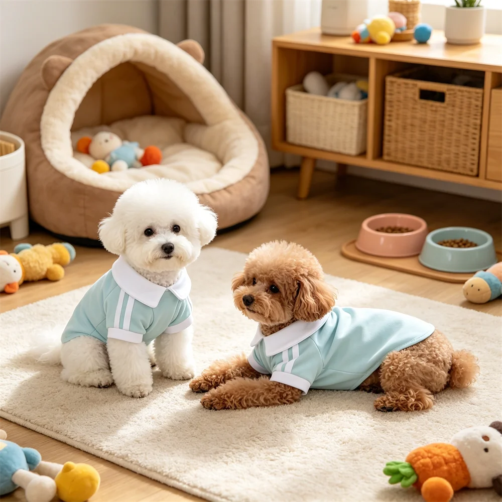 Summer Pet Sport Polo T-Shirt Soft Breathable Stripe Sleeve Clothes for Cats Small Dogs Kitten Puppy