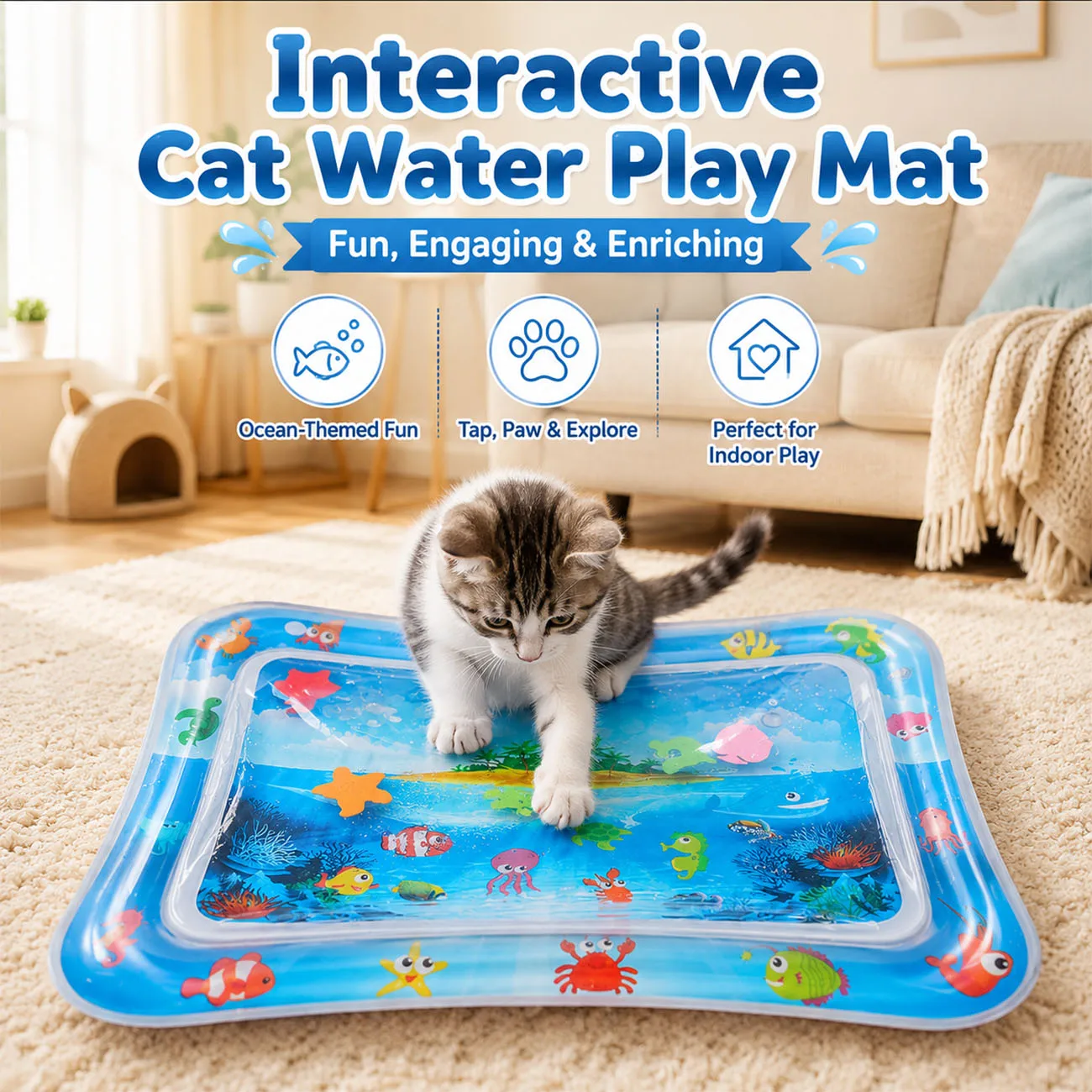 1PC Thickened Cat Water Bed Sensory Playmat in Square Sensor Cat Cooling Mat for Pets Playing Sleeping All Seasons