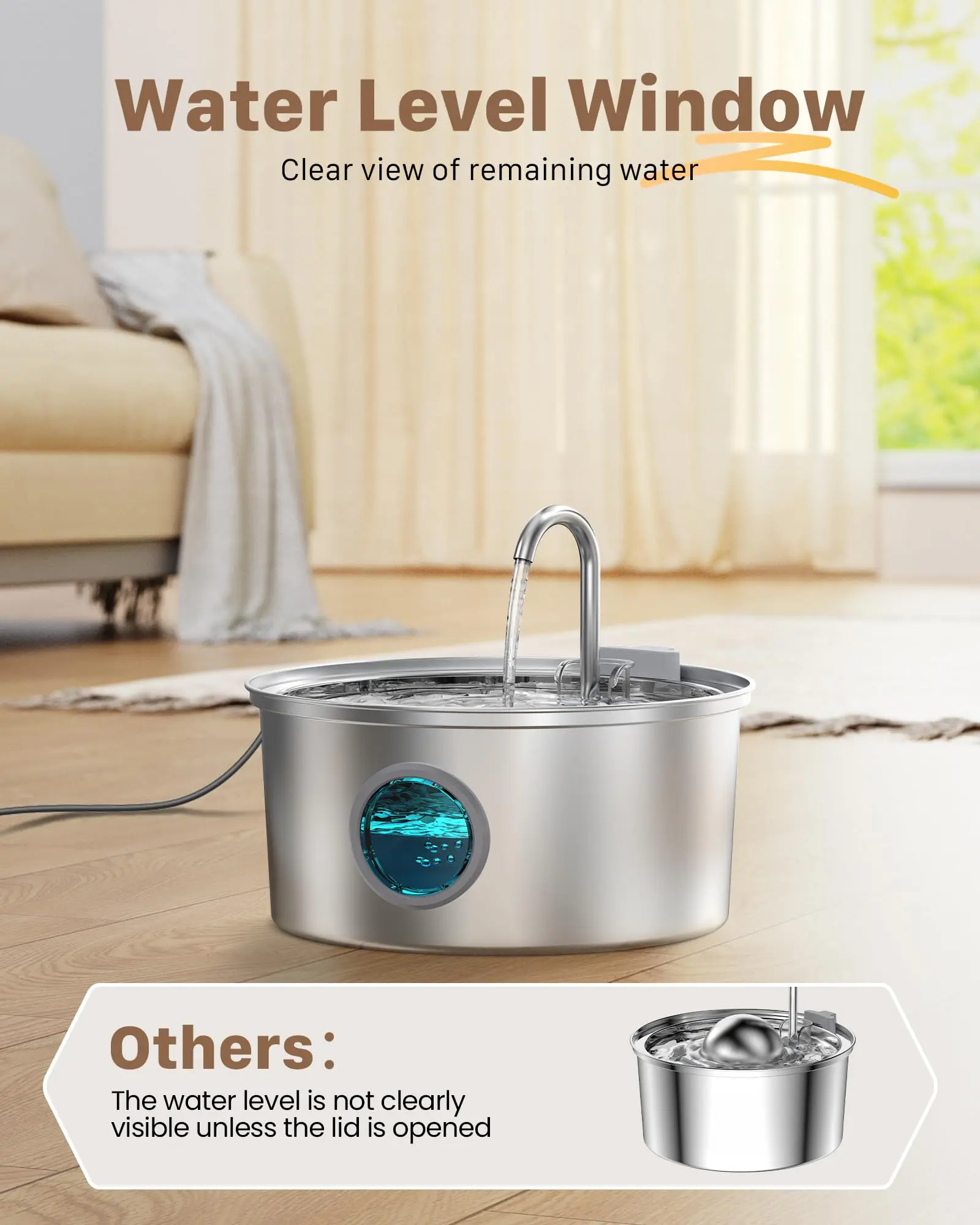 3.2L Large Capacity Stainless Steel Cat Dog Pet Drink Fountain 5V USB Silent Water Pump Dispenser USB Fountain Water Bowl