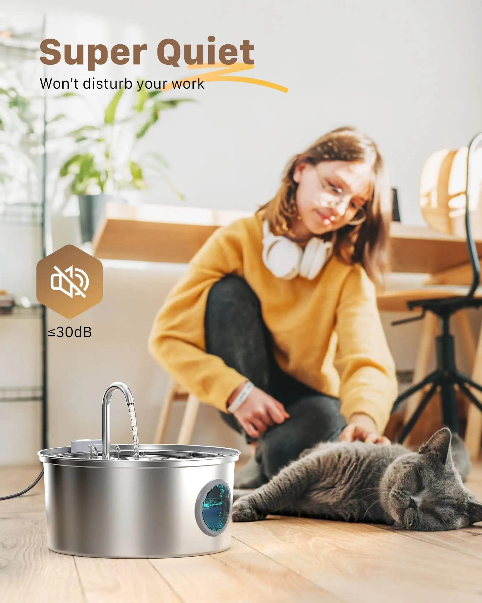 3.2L Large Capacity Stainless Steel Cat Dog Pet Drink Fountain 5V USB Silent Water Pump Dispenser USB Fountain Water Bowl