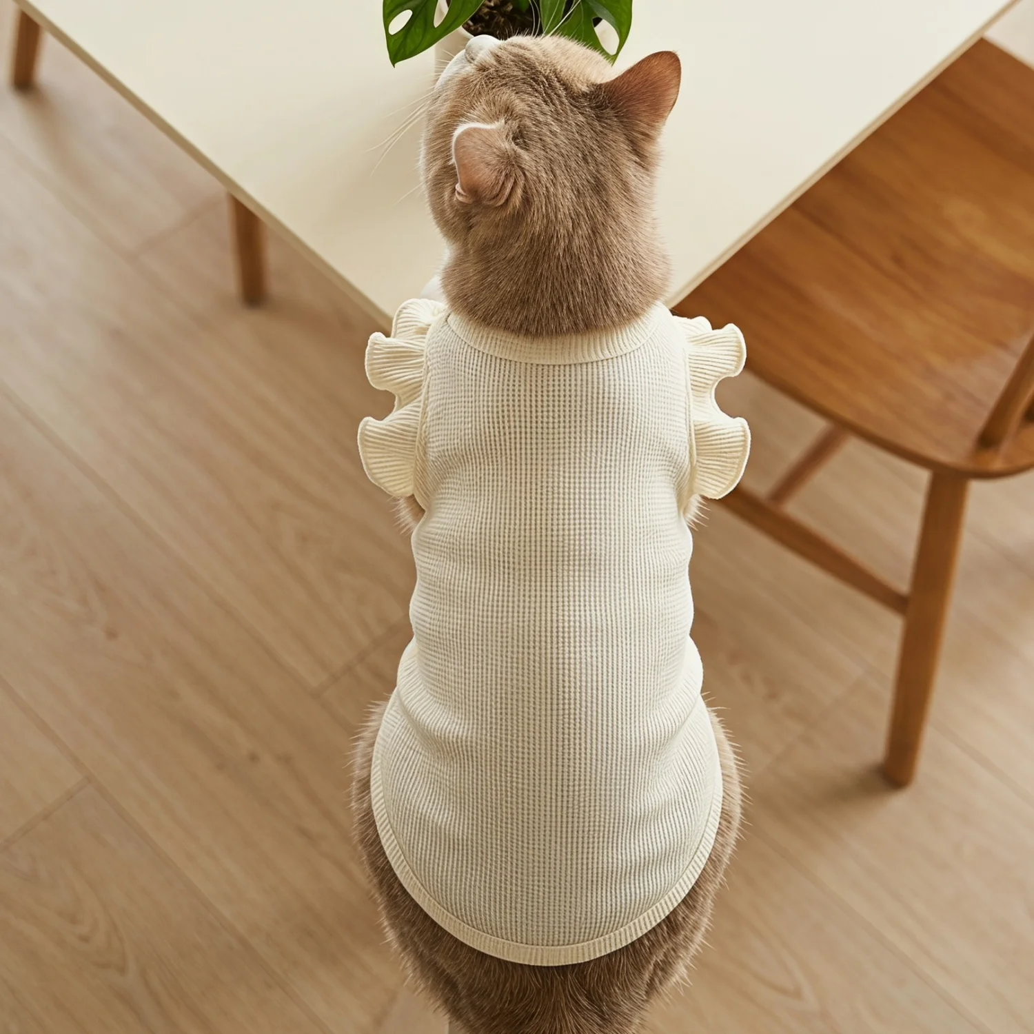 Cute Waffle Ruffle Sleeve Pet T-shirt Round Neck Breathable Dog Clothes Sweet Fashion Dog Apparel For Small Dogs Multiple Colors