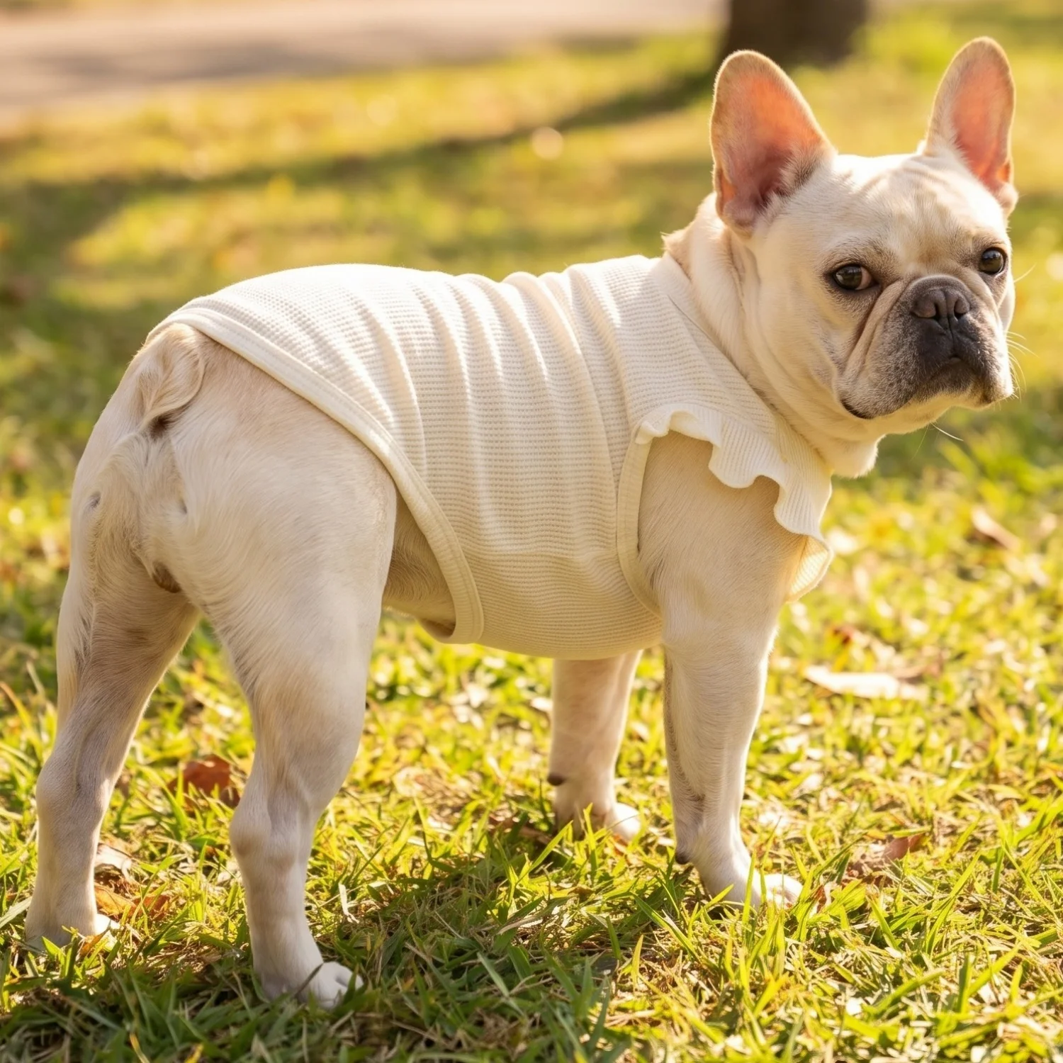 Cute Waffle Ruffle Sleeve Pet T-shirt Round Neck Breathable Dog Clothes Sweet Fashion Dog Apparel For Small Dogs Multiple Colors