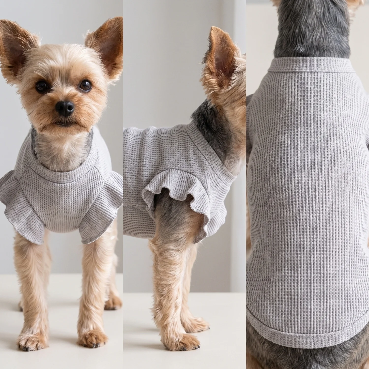 Cute Waffle Ruffle Sleeve Pet T-shirt Round Neck Breathable Dog Clothes Sweet Fashion Dog Apparel For Small Dogs Multiple Colors