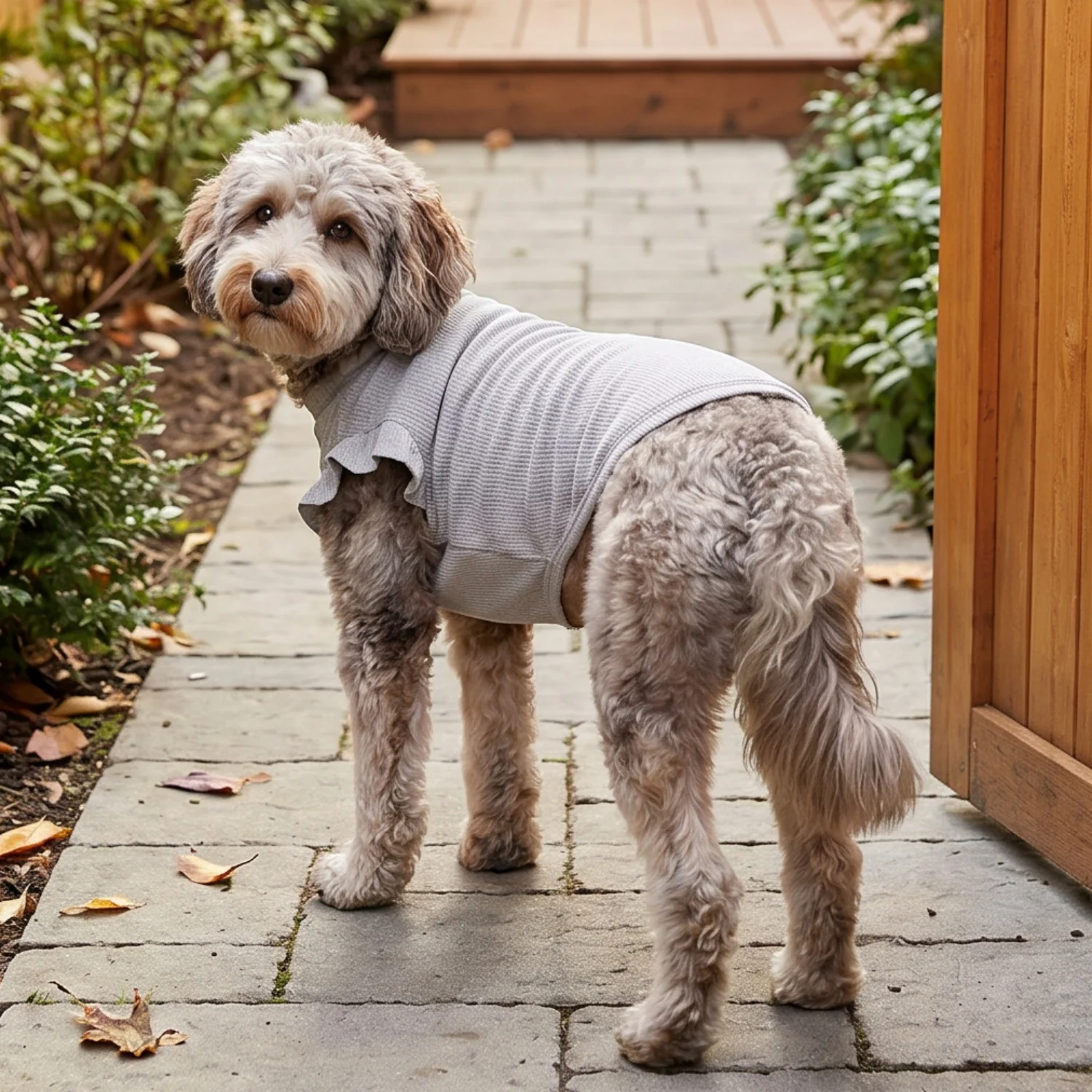 Cute Waffle Ruffle Sleeve Pet T-shirt Round Neck Breathable Dog Clothes Sweet Fashion Dog Apparel For Small Dogs Multiple Colors