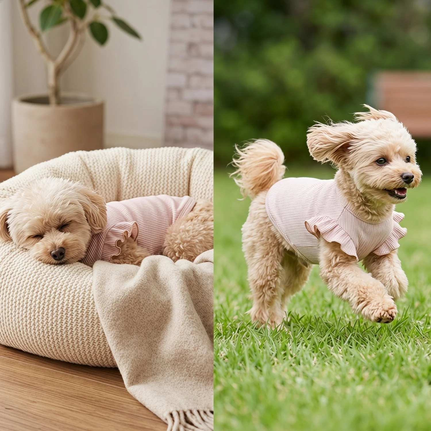 Cute Waffle Ruffle Sleeve Pet T-shirt Round Neck Breathable Dog Clothes Sweet Fashion Dog Apparel For Small Dogs Multiple Colors