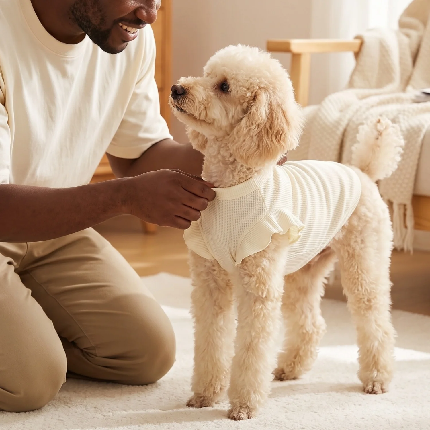 Cute Waffle Ruffle Sleeve Pet T-shirt Round Neck Breathable Dog Clothes Sweet Fashion Dog Apparel For Small Dogs Multiple Colors