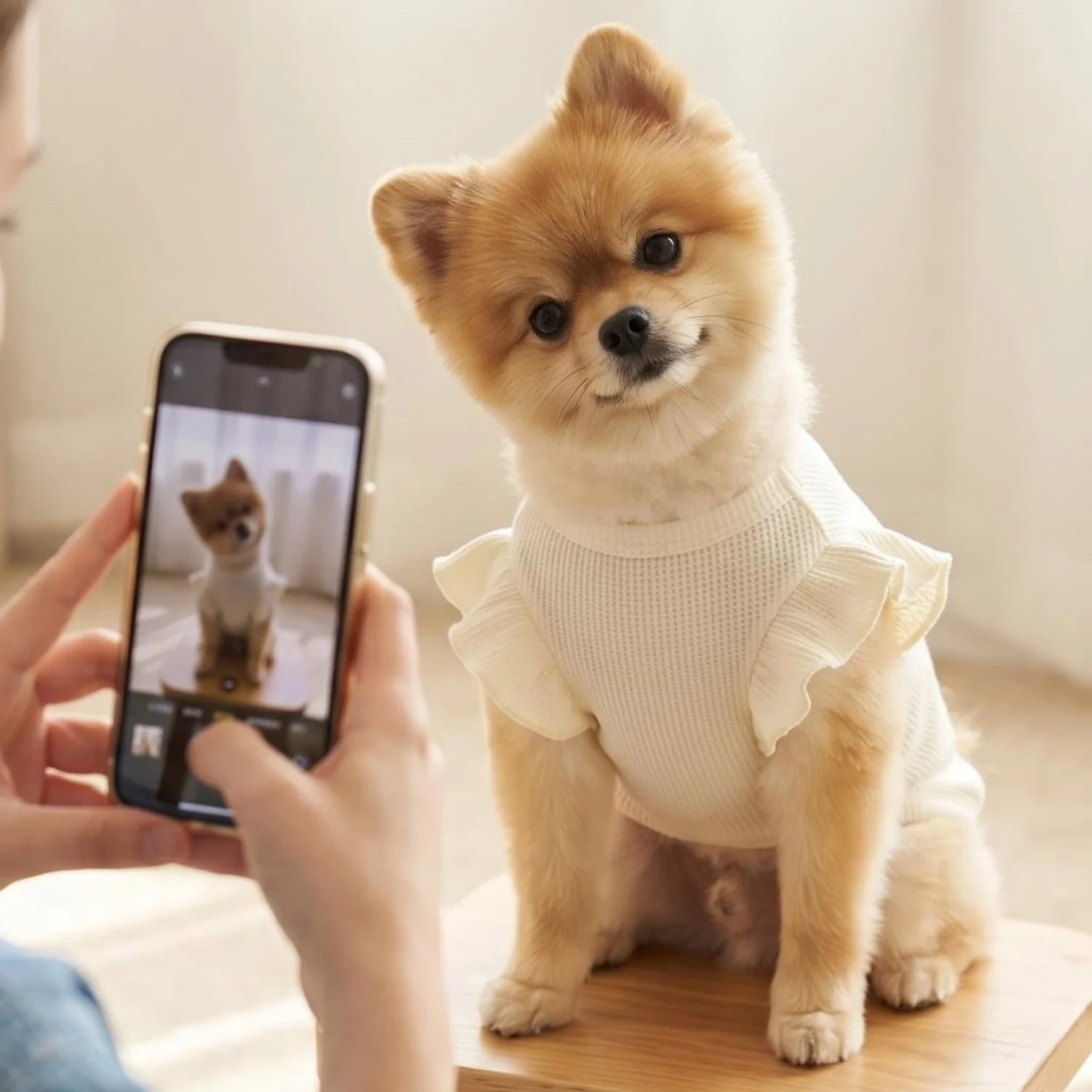 Cute Waffle Ruffle Sleeve Pet T-shirt Round Neck Breathable Dog Clothes Sweet Fashion Dog Apparel For Small Dogs Multiple Colors