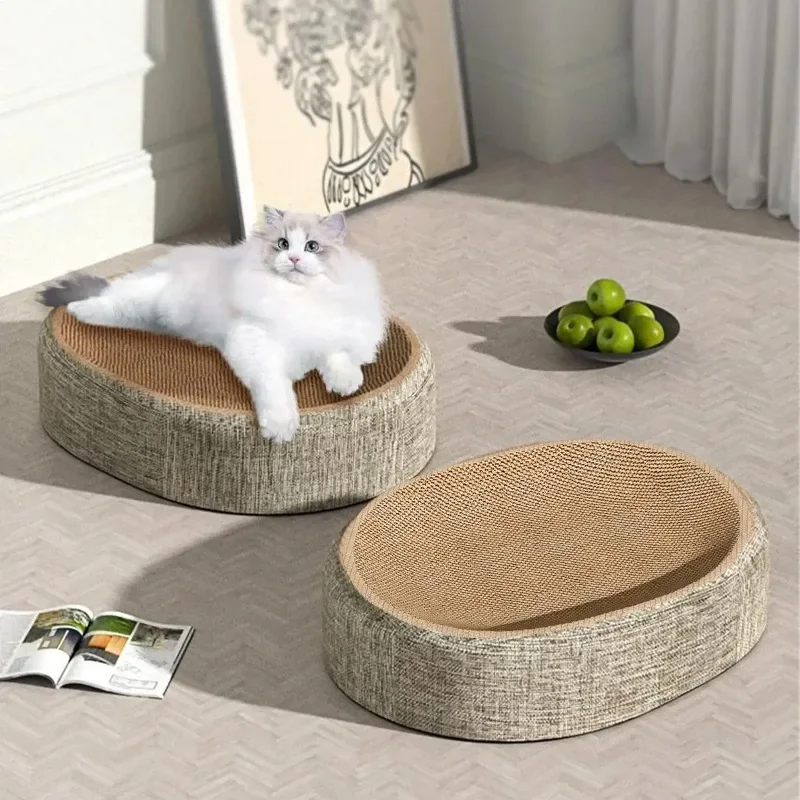 2in1 Cat Play Scratching Board Protect Furniture Grinding Claw Toys Oval Sisal Weaving Wear-resistant Cat Nest Cat Accessories