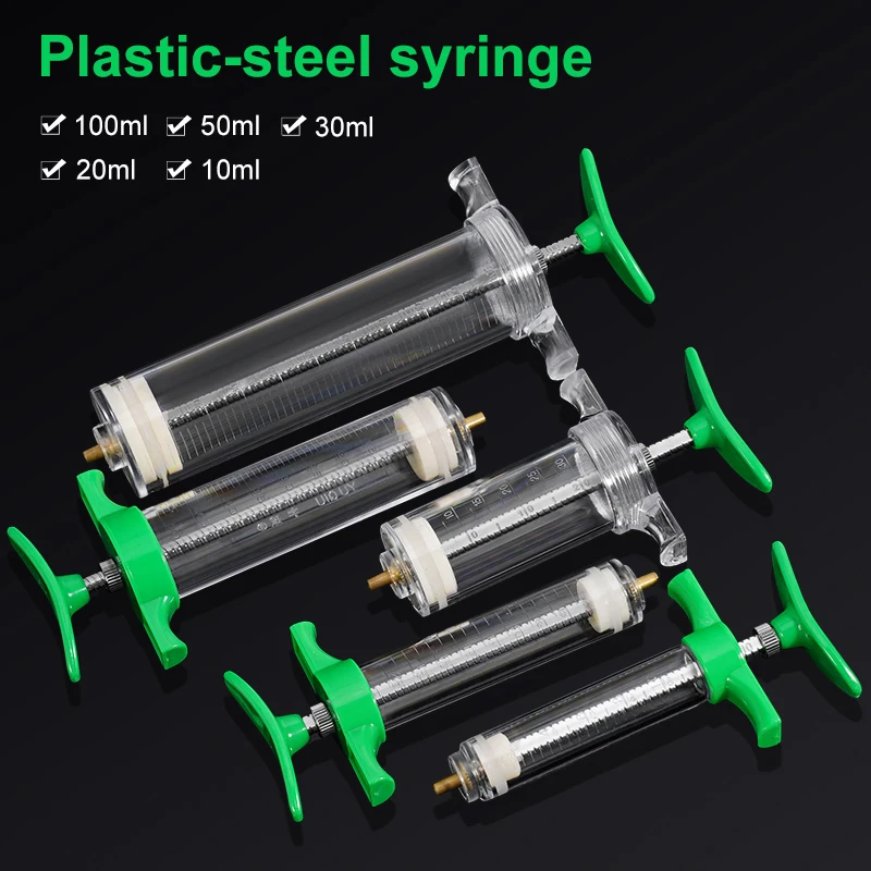 Injector 10/20/30/50/100ML Plastic Steel Animal Syringe Sheep Cow Cattle Pasture Farm Veterinary Equipment Animal Husbandry Tool