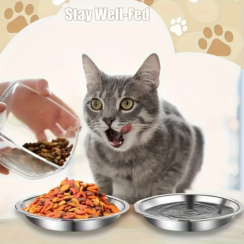 2/4/8pcs Slip Resistant Stainless Steel Cat Bowl – Low-Profile Wide Design for Kittens Small Pets Anti-Tip Base Feeding Station