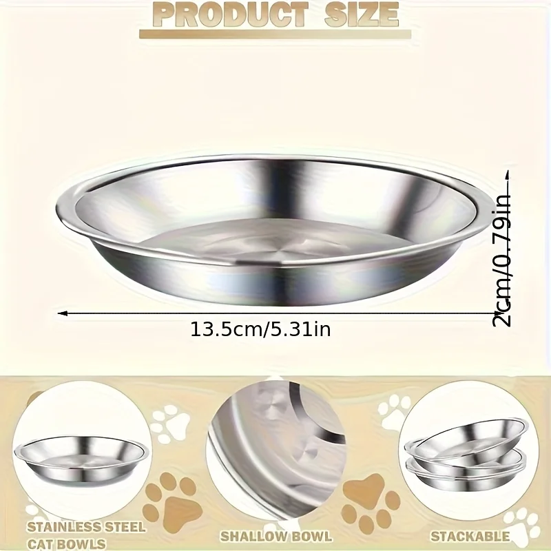 2/4/8pcs Slip Resistant Stainless Steel Cat Bowl – Low-Profile Wide Design for Kittens Small Pets Anti-Tip Base Feeding Station