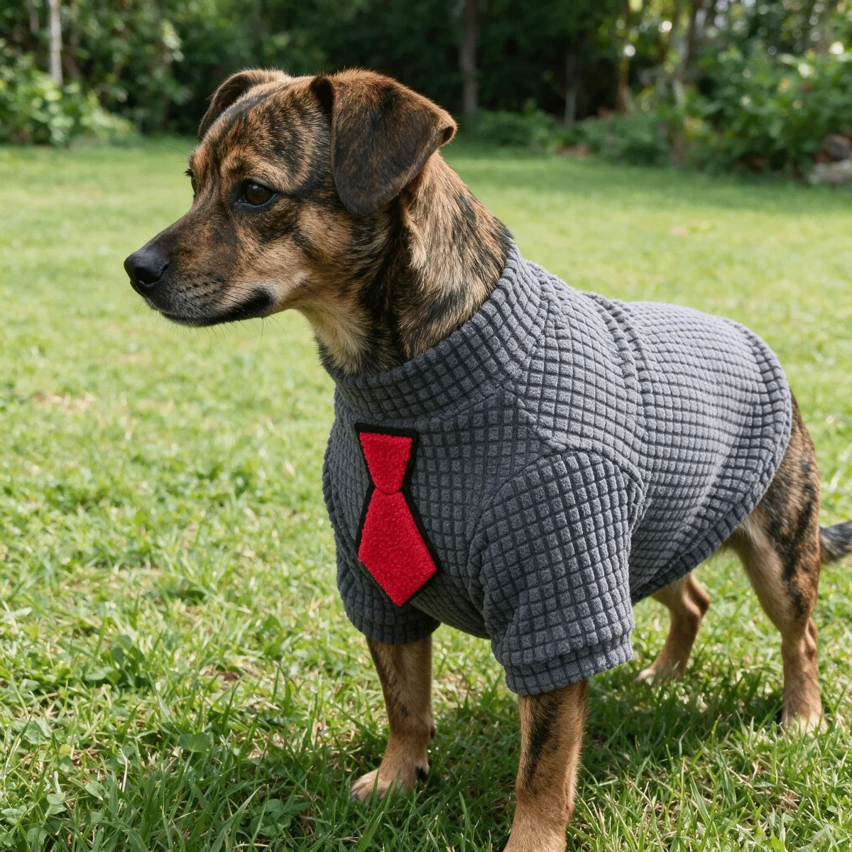 Waffle Knit Red Tie Pet Shirt, Gentleman Style Short Sleeve Casual Dog Top for Small & Medium Pets