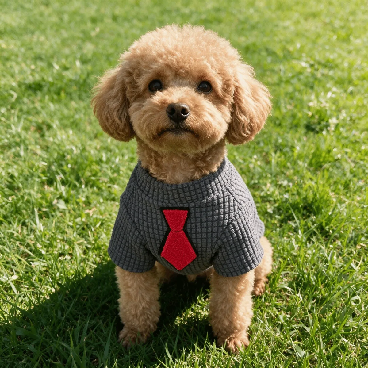 Waffle Knit Red Tie Pet Shirt, Gentleman Style Short Sleeve Casual Dog Top for Small & Medium Pets