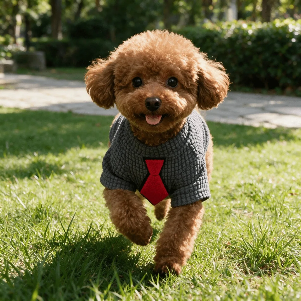 Waffle Knit Red Tie Pet Shirt, Gentleman Style Short Sleeve Casual Dog Top for Small & Medium Pets