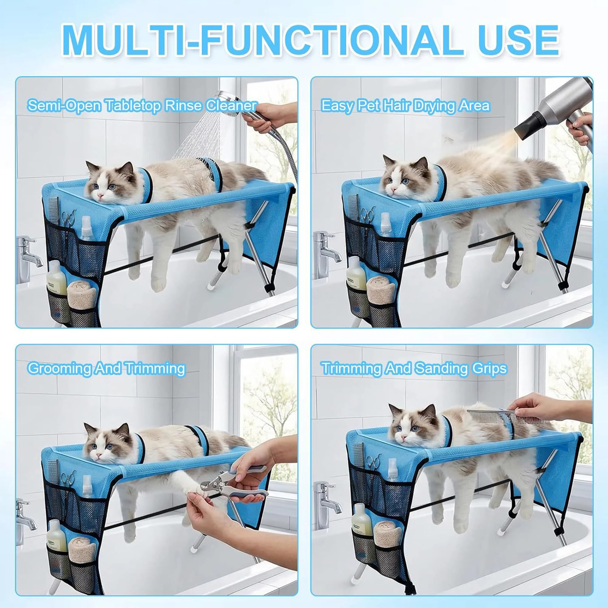 Foldable Pet Grooming Bath Table with Fixed Leash, Portable Dog Cat Washing Drying Trimming Table Anti-Slip Pet Bathing Stand Fo