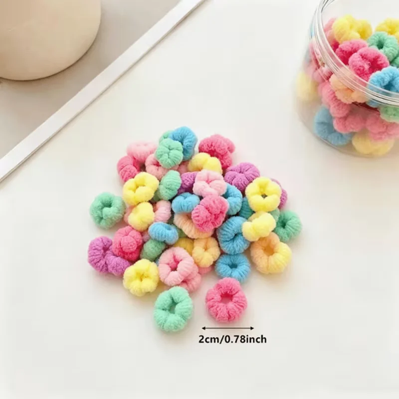 100pcs Mini plush elastic pet hairband, suitable for puppies and kittens. Colorful, super soft and stretchable pet hair string
