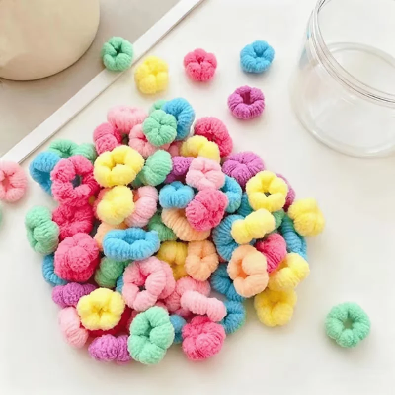100pcs Mini plush elastic pet hairband, suitable for puppies and kittens. Colorful, super soft and stretchable pet hair string