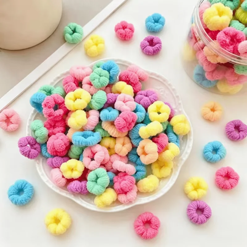 100pcs Mini plush elastic pet hairband, suitable for puppies and kittens. Colorful, super soft and stretchable pet hair string