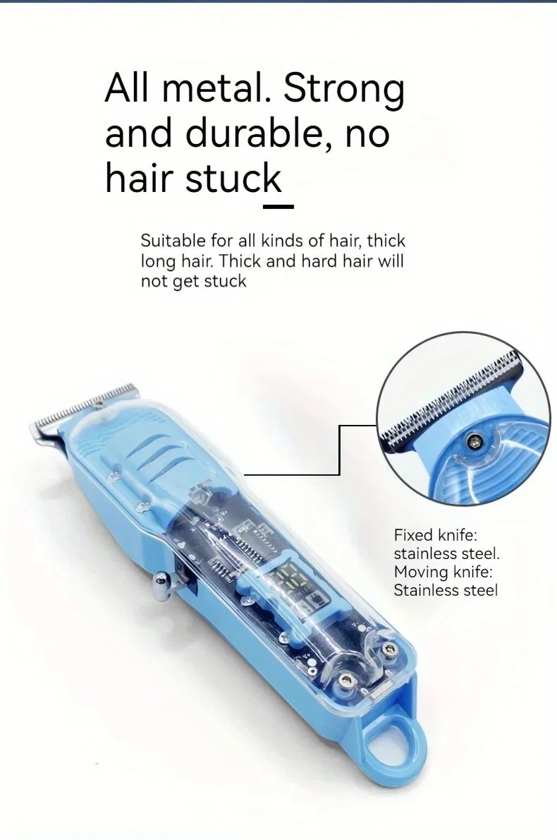 2026 New Transparent Body Electric Hair Clipper Professional Trimmer USB Rechargeable Hair Cutting Machine For Men